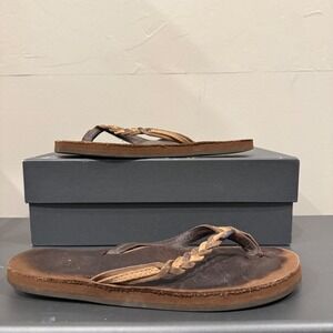 Rainbow Braided‎ Leather Flip Flops Sandals Comfort Casual Brown Womens Shoes